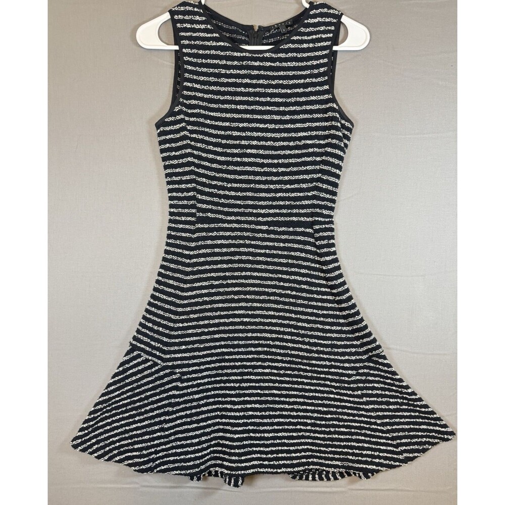 Women's Theory Black White Textured Striped Work Aline Sleeveless Dress Size 0